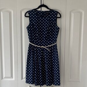 Liz Claiborne Navy and White Polka Dot Midi Dress